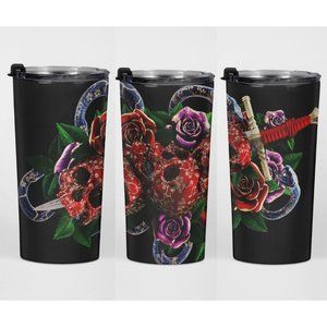Sword Flower Skull Bouquet Hot & Cold Stainless Steel Skinny Straight Tumbler  -